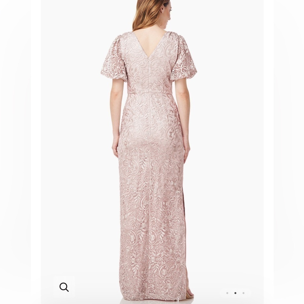 JS COLLECTIONS RIVER PUFF SLEEVE COLUMN GOWN NEW Size 4 Blush - Picture 3 of 15